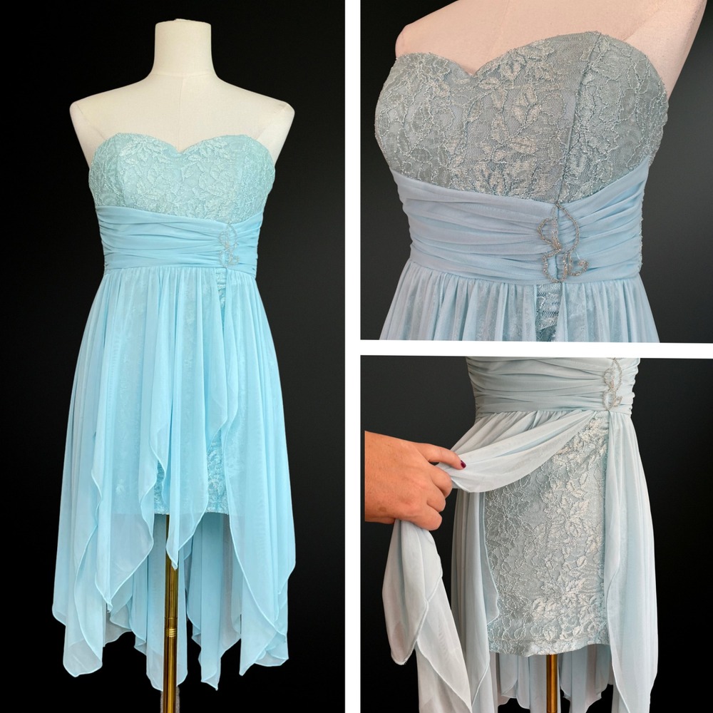 Y2K Sequin Hearts Fairy Mini Dress Size 3 Small Asymmetric Babydoll Hoco Sheer